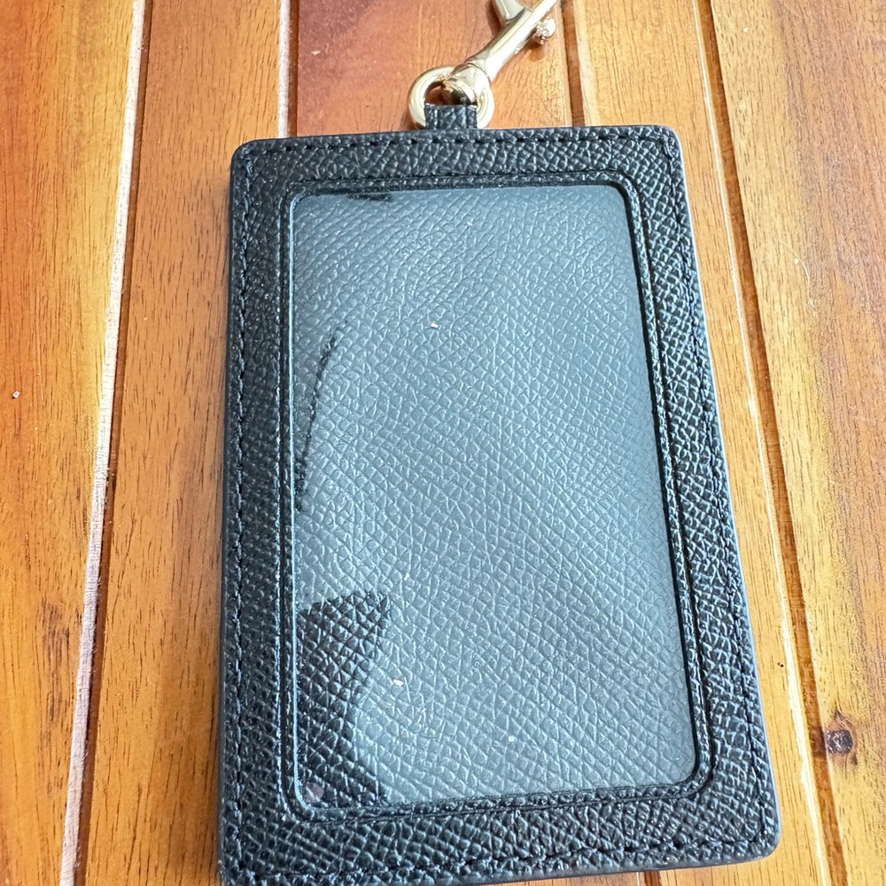 Coach Textured Black Card Holder with Gold Logo - Picture 2 of 4